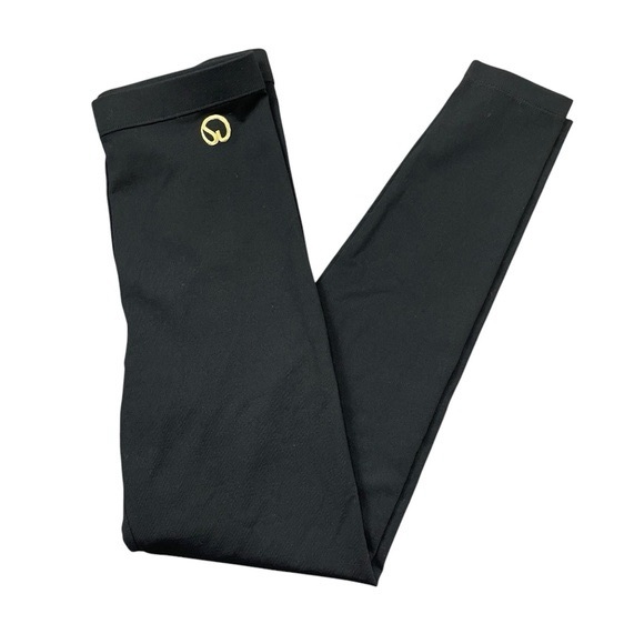 NWOT St. John Sport Black Skinny Leggings Gold Embroidered Logo Size Medium - Picture 2 of 8